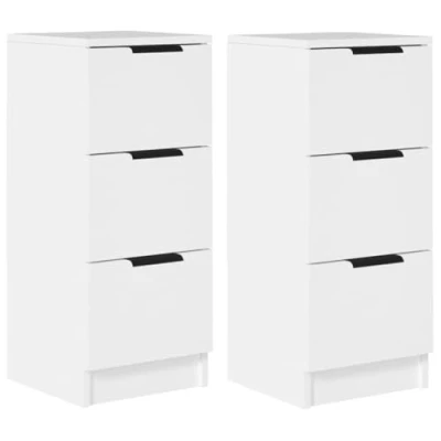 Image of vidaXL Set of 2 Sideboards in White, Engineered Wood, Multipurpose Storage Cabinets with 3 Drawers Each for Living Room, Bedroom, Office, 30x30x70 cm.