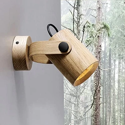 Image of ouglres Wall Light for Bedroom Wood,Vintage Lamp,Spotlight Lampshade Rotatable,Bed Lamp,Wall Lights in Modern Design Living Room Hallway Bathroom,Gu10 Bedside Lamp,1Pack