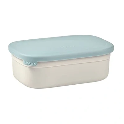 Image of Béaba, Children&#039;s Lunch Box with Compartments, Leak Proof and BPA Free, Stainless Steel Bento Children, Silicone Case, Extremely Robust, Ideal for Nursery School, 760 ml, Grey/Blue