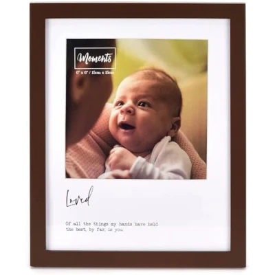 Image of Moments Modern Wooden Brown Photo Frame With Sentiment 6&quot; x Loved