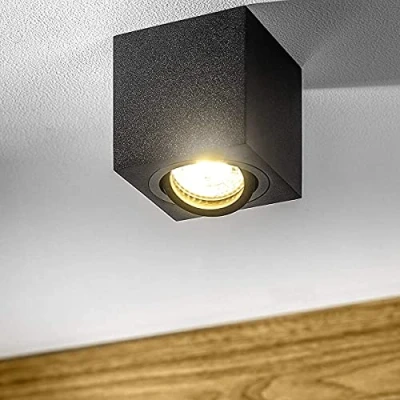 Image of CGC Lighting Modern Ceiling Spotlight Cylinder Surface Mount Adjustable Tilt Downlight GU10 (Black, Square)