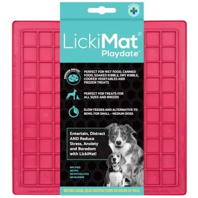 Image of LickiMat Classic Playdate, Dog Feeding Mat for Boredom and Anxiety Relief, Ideal Food, Treats, Yoghurt or Peanut Butter, Lick Mats, Fun Alternative to a Slow Feeder Bowl, Pink