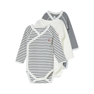 Image of Petit Bateau Naiss 3 PACK Body for kids, Size: 6m, Marshmallow/smoking