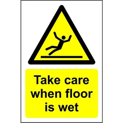 Image of Take care when floor is wet sign Self adhesive sticker 400mm x 300mm