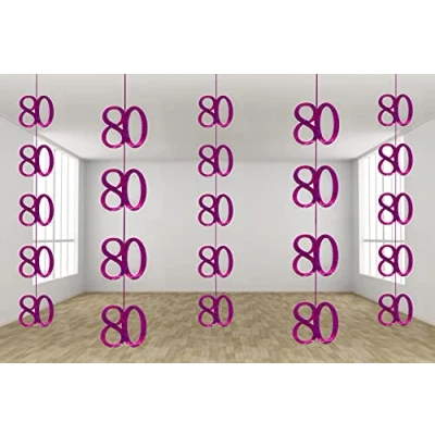 Image of SHATCHI Age Hanging String 13th 90th Glitz Anniversary Birthday Metallic Shiny Foil Banner Party Door Wall Decorations Pack of 6, Pink