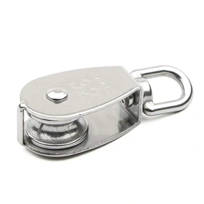 Image of Pxyelec 304 Stainless Steel Single Pulley Block M32 Wheel Loading 250kg (Sliver)