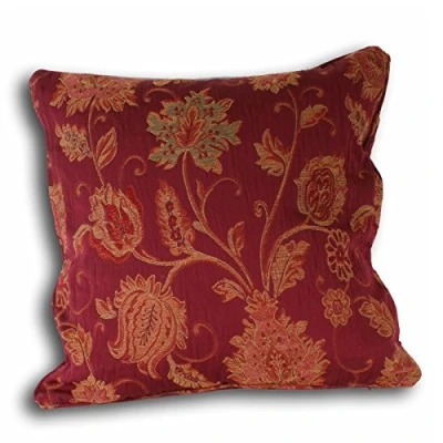 Image of Riva Paoletti Zurich Cushion Cover Burgundy Red Decorative Floral Jacquard Design Piped Edges Reversible 100% Polyester 55 x 55cm (22&quot; 22&quot; inches) Designed in the UK