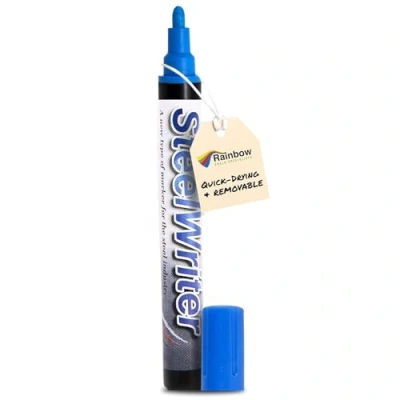 Image of Liquid Chalk Marker Pen Blue 5mm Bullet Nib Wet Wipe Erasible Pen. Rain Proof For Inertior And Exterior Use On Chalkboards Blackboards Menus
