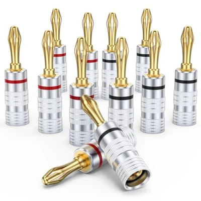 Image of MOSAWG 6 Pairs 24K Gold Plated Speaker Banana Plugs for Wire, Home Theater
