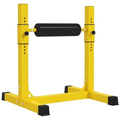 Image of SPORTNOW Bulgarian Split Squat Stand, 12 Level Adjustable Single Leg Machine with Foam Roller and Anti Slip Pads for Lower Body Strength Training, Yellow