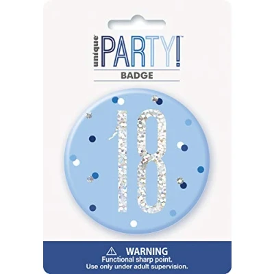 Image of Unique Party 83518 Blue Round Prismatic 18th Birthday Badge 1 Pc, Age 18