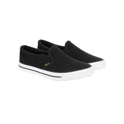 Image of Crosshatch Men Trainers Slip On Canvas Plimsolls Pumps Casual Flat Gym Shoe (Black Mono, 9)