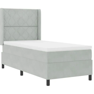 Image of Box Spring Bed with Mattress Light Grey 90x200 cm Velvet Vidaxl