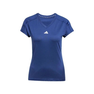 Image of adidas Women&#039;s AEROREADY Train Essentials Minimal Branding V Neck Tee, Dark Blue/White, XS