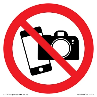 Image of P932 Prohibition: No filming or photography Sign 85x85mm S85