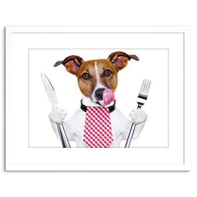 Image of Wee Blue Coo Photo Hungry Jack Russell Dog Funny Art Print Framed Poster Wall Decor 9x7 inch