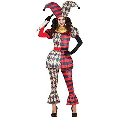 Image of FIESTAS GUIRCA Diamond Harlequin Halloween Costume Adult Women Clown Jester Adults Fancy Dress Costumes Size S 8 10