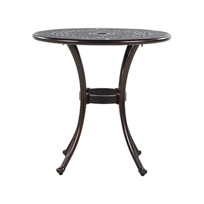 Image of Vintage Outdoor Dining Table Brown Aluminium Round ø 65 cm Bovino