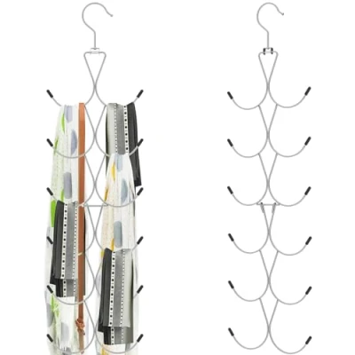 Image of 2 Pcs Scarf Hanger with 12 Hooks Metal Hanging Organiser Storage Belt Ties Scarves 360rotating Rack Space Savers Closet Scarfs Holder Foldable Purse for Wardrobe Shawl Hijab (Silver)