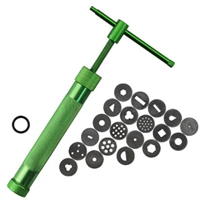Image of Clay Extruder Gun, Fondant Craft Gun,with 20 Interchangeable Discs,Used for Sugar, Cake, Ceramic Etc Projects,Green