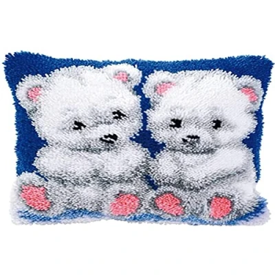Image of Vervaco Polar Bear Cubs Latch Hook Cushion, Multi Colour