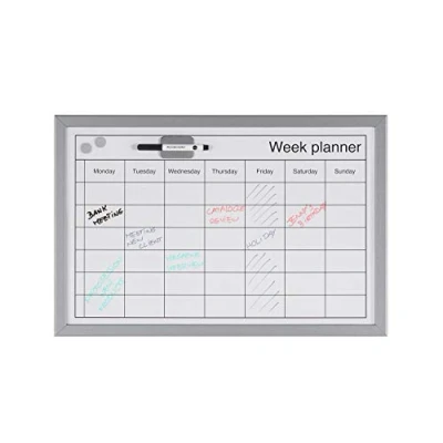 Image of Bi Office Weekly Planner with pen, Magnetic Surface, Grey Lined MDF Frame, 60 x 40 cm