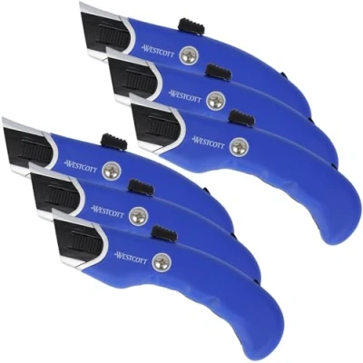 Image of Westcott Heavy Duty Safety Cutter 6 Pcs Utility Knife with 19mm Trapezoid Blade Includes 5 Replacement Blades Spring Back for Maximum Ergonomic Handle E 84048 00