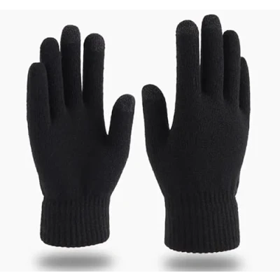 Image of Touch Screen Gloves For Womens Winter Thermal Lined Full Finger Wooly Work Knitted (Black Knitted)