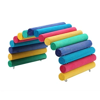 Image of Wooden Ladder Hamster Chew Bridge Toy Reptile Hiding House Fence Climbing for Lizard Tortoise Hedgehog Small Animal (Rainbow)