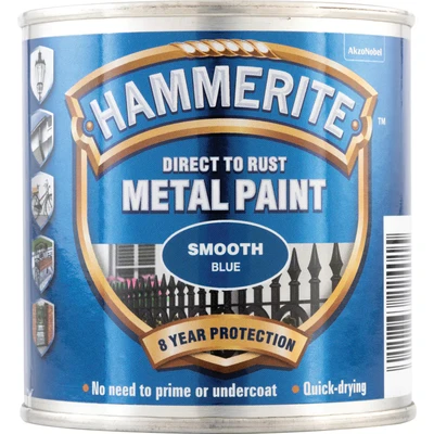 Image of Hammerite Direct to Rust Smooth Finish Metal Paint Blue 250ml
