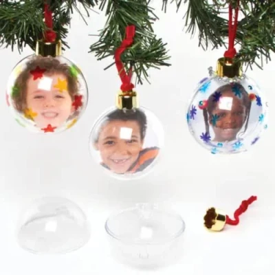 Image of Baker Ross AF884 Large Transparent Photo Baubles for The Christmas Tree — Creative Art and Craft Supplies Kids to Make, Personalise Decorate (Pack of 4), Cream, One Sizez, Glass