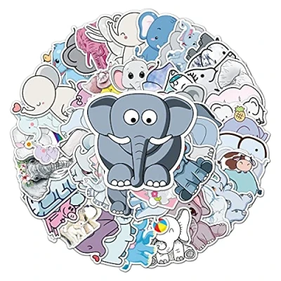 Image of 50Pcs Elephant Stickers Laptop Car Scrapbook Phone Skateboard Suitcase Luggage Bike Cute Vinyl Waterproof Aesthetic Personalised for Teens Boys Girls Adults Children