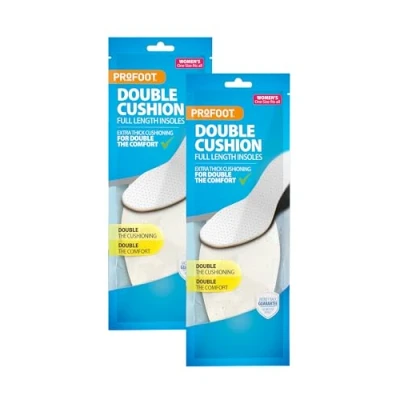 Image of Profoot Women&#039;s Double Cushion Insole The Cushioning, Comfort. Ideal for use in Boots, Shoes and Wellies Extra Thick Dual Layer Insoles 2 Pairs