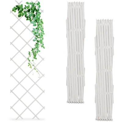 Image of Relaxdays Extendable Trellis, Set of 3, 180 x 60 cm, Wood, Wall Mounted, Climbing Support, for Plants &amp; Flowers, White