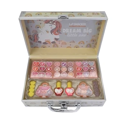 Image of Lip Smacker Beauty Train Case, Girls All in One Makeup Giftset Including 22 Glosses, 9 Easy to Apply Creamy Eyeshadow, 2 Nail Polish, 4 Shimmer Powders and Hair Clips for your Kids&#039; Creative Look
