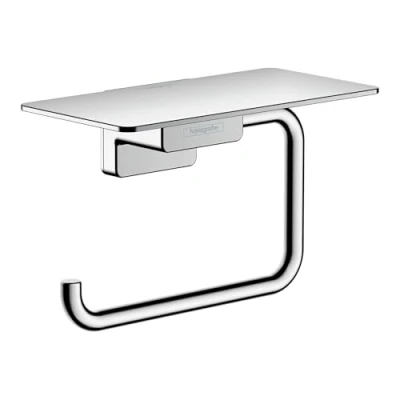 Image of hansgrohe AddStoris toilet paper holder with shelf, roll holder, bathroom accessory, chrome, 41772000