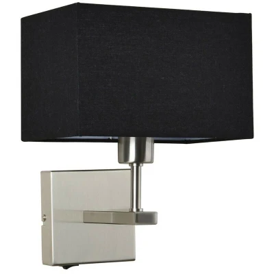 Image of Italux Lighting Modern Bedside Lamp Nickel 1 Light with Black, Rectangular Shade, E27