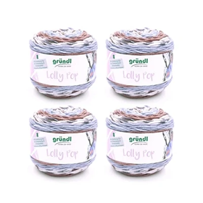 Image of Gründl Lolly Pop Crochet and Knitting Yarn (Wool Like Washable Universal Yarn, 100% Polyacrylic, 150 g/240 m, Needle Size: 5 6, 4 x g), Cappuccino Pewter White Colour