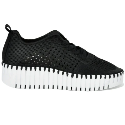 Image of Ilse Jacobsen Tulip 4271 Synthetic Textile Women&#039;s Black White Lace Up Shoes