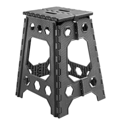 Image of Efforias Strong Plastic 18 Inch Black Folding Step Stool Premium Compact and Lightweight Anti Slip Foldable with Handles for Kids Adults