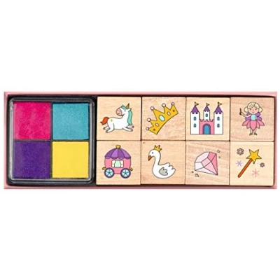 Image of Moses Fairy Magic Stamp Set for Children, 8 Different Wooden Stamps, with Children&#039;s Stamps and Four Colour Ink Pad, in Practical Gift Box Viewing Window