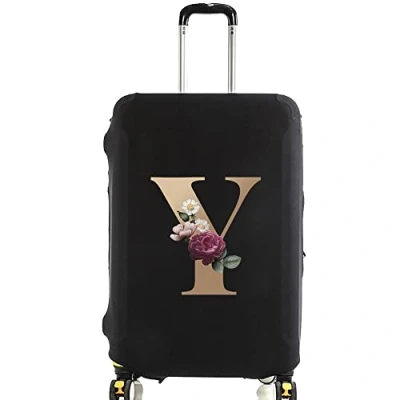 Image of Initial Letter Printed Design Travel Trolley Case Cover Protector Washable Suitcase Luggage Storage Covers for 18 28 inch (XL (29 32 Luggage), gold Y)
