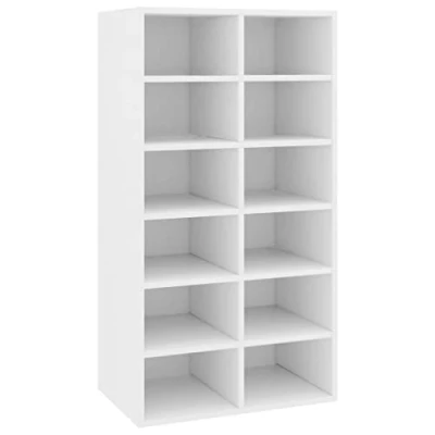 Image of vidaXL Shoe Rack 12 Compartment Engineered Wood Footwear Organizer, Stable, Easy To Clean, Modern Design, Space Saver White