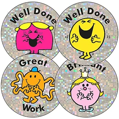 Image of 175 Mixed Holographic Sparkly Mr Men Motivational Praise Teachers Reward Stickers 37mm Primary Teaching Services
