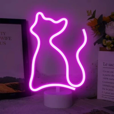 Image of Cat Neon Light, Bedroom Night LED Light Signs Powered by Battery/USB, Decoration for Christmas Birthday Party Table Lamp Children Gifts