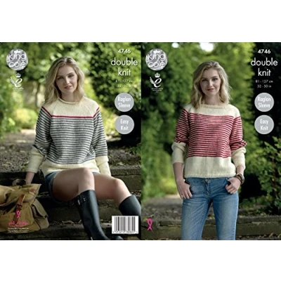 Image of King Cole 4746 Knitting Pattern Womens Easy Knit Raglan Sweaters in Merino Blend DK,Multicolor,32&quot; 50&quot; bust