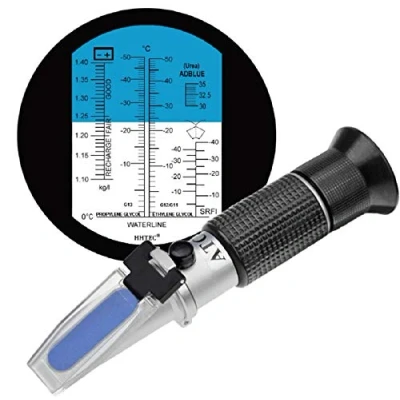 Image of HHTEC 4 in 1 antifreeze refractometer ethylene glycol, propylene for automotive cooling fluid, Windshield washer AdBlue(DEF), and industrial battery fluid measurement