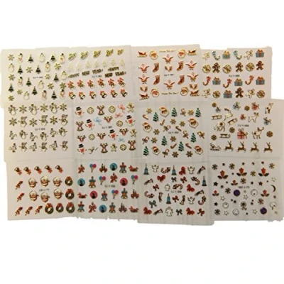 Image of Fantastic Offer: 12 x small sheets of 3D Nail art, Christmas &amp; New Year designs Tips Stickers False Manicure Decals Gems Glitter Toe wraps, body various by Fat catz copy (Christmas Stickers)