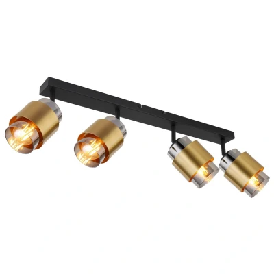 Image of Milley Ceiling Spotlight Bar Matt Black Smoke Glass Shade 4x E27
