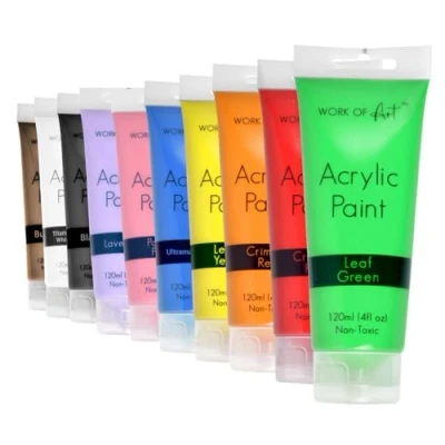 Image of 10 Acrylic Paint Tubes For Poster Art Painting 120 ml Pastel and Bright Colours Fabric Window Paints Water Based